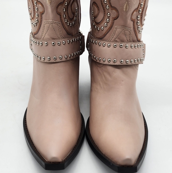 JEFFREY CAMPBELL The Kid Western Studded Beige Block Heel Snip Toe Boot Size 9.5 - Picture 7 of 13